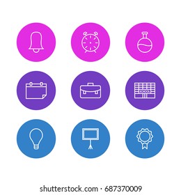 Vector Illustration Of 9 Studies Icons. Editable Pack Of Tube, Jingle, Trophy And Other Elements.