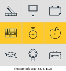Vector Illustration Of 9 Studies Icons. Editable Pack Of Tube, Date, Trophy And Other Elements.
