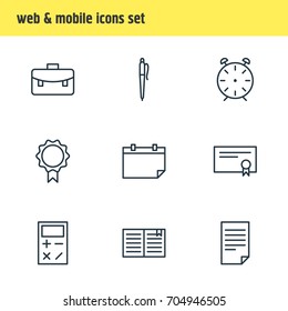 Vector Illustration Of 9 Studies Icons. Editable Pack Of Calculate, Date, Clock And Other Elements.