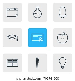 Vector Illustration Of 9 Studies Icons. Editable Pack Of Tube, Textbook, Pencil And Other Elements.