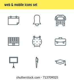 Vector Illustration Of 9 Studies Icons. Editable Pack Of Jingle, Car, Clock And Other Elements.