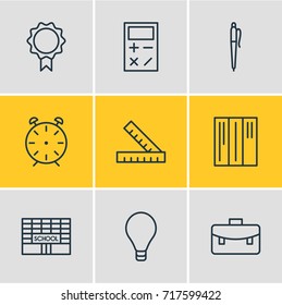 Vector Illustration Of 9 Studies Icons. Editable Pack Of Pencil, School, Meter And Other Elements.
