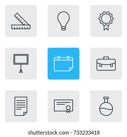 Vector Illustration Of 9 Studies Icons. Editable Pack Of Bulb, Portfolio, Diploma And Other Elements.