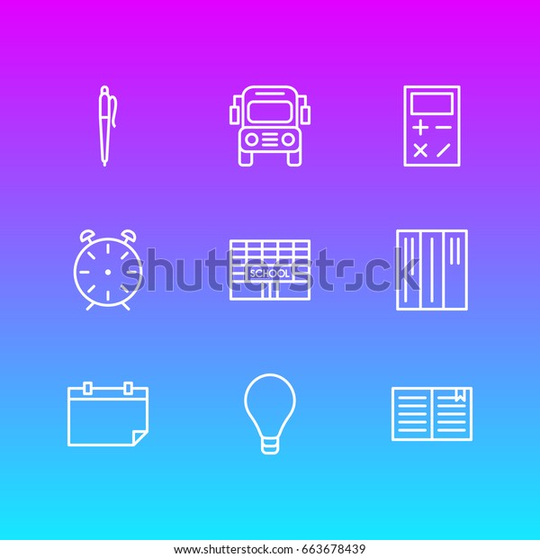 Vector Illustration Of 9\
Studies Icons. Editable Pack Of Pencil, Date, School And Other\
Elements.