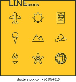 Vector Illustration Of 9 Summer Icons. Editable Pack Of Fish, Earth, Certificate And Other Elements.