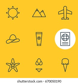 Vector Illustration Of 9 Summer Icons. Editable Pack Of Swimwear, Sorbet, Sunny And Other Elements.
