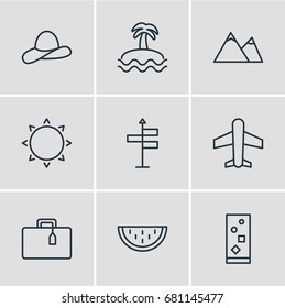 Vector Illustration Of 9 Summer Icons. Editable Pack Of Sunny, Melon, Guide And Other Elements.