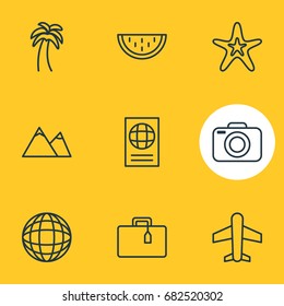 Vector Illustration Of 9 Summer Icons. Editable Pack Of Earth, Certificate, Suitcase And Other Elements.