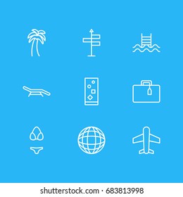 Vector Illustration Of 9 Summer Icons. Editable Pack Of Earth, Guide, Airplane And Other Elements.