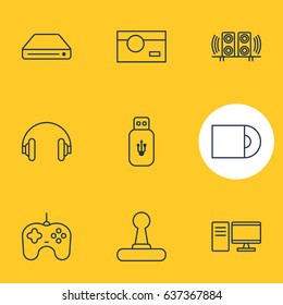 Vector Illustration Of 9 Technology Icons. Editable Pack Of Loudspeaker, Joypad, Memory Storage And Other Elements.