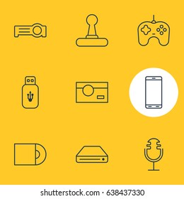 Vector Illustration Of 9 Technology Icons. Editable Pack Of Joypad, Sound Recording, Usb Card And Other Elements.