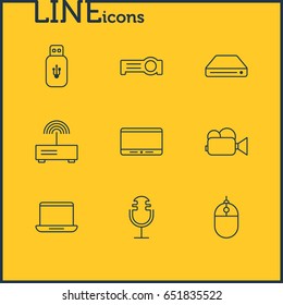 Vector Illustration Of 9 Technology Icons. Editable Pack Of Cursor Controller, Floodlight, Usb Card And Other Elements.