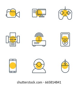 Vector Illustration Of 9 Technology Icons. Editable Pack Of Modem, Joypad, Smartphone And Other Elements.