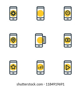 Vector illustration of 9 telephone icons line style. Editable set of communication, network, credit card and other icon elements.