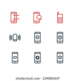 Vector illustration of 9 telephone icons line style. Editable set of weather, star, chat and other icon elements.