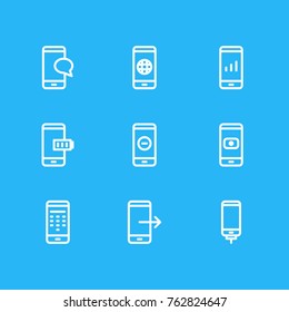 Vector Illustration Of 9 Telephone Outline Icons. Editable Set Of Communication, Charger, Device And Other Elements.