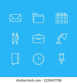Vector illustration of 9 tools icons line style. Editable set of notebook, briefcase, folder and other icon elements.
