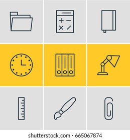 Vector Illustration Of 9 Tools Icons. Editable Pack Of Calculate, Watch, Meter And Other Elements.