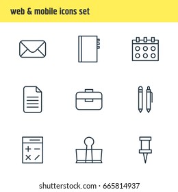 Vector Illustration Of 9 Tools Icons. Editable Pack Of Pencil, Pushpin, Letter And Other Elements.