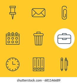 Vector Illustration Of 9 Tools Icons. Editable Pack Of Pencil, Letter, Garbage Container And Other Elements.