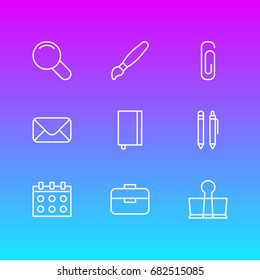 Vector Illustration Of 9 Tools Icons. Editable Pack Of Zoom, Paperclip, Date And Other Elements.