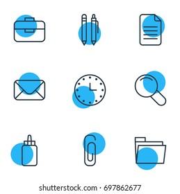 Vector Illustration Of 9 Tools Icons. Editable Pack Of Zoom, Folder, Portfolio And Other Elements.