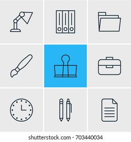 Vector Illustration Of 9 Tools Icons. Editable Pack Of Folder, Portfolio, Pencil And Other Elements.