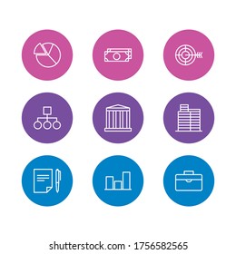 Vector illustration of 9 trade icons line style. Editable set of target, briefcase, structure and other icon elements.