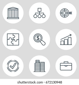 Vector Illustration Of 9 Trade Icons. Editable Pack Of Riddle, House, Goal And Other Elements.
