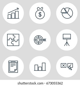 Vector Illustration Of 9 Trade Icons. Editable Pack Of Bag , Goal , Board Stand Elements.