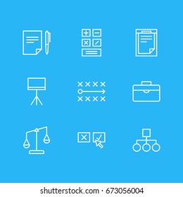 Vector Illustration Of 9 Trade Icons. Editable Pack Of Balance , Recision , Board Stand Elements.
