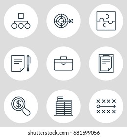 Vector Illustration Of 9 Trade Icons. Editable Pack Of File, Goal, Agreement And Other Elements.