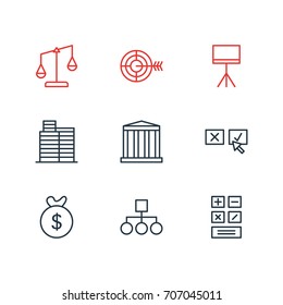 Vector Illustration Of 9 Trade Icons. Editable Pack Of House, Calculate, Recision And Other Elements.