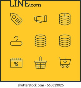 Vector Illustration Of 9 Trading Icons. Editable Pack Of Tag, Money, Buy And Other Elements.