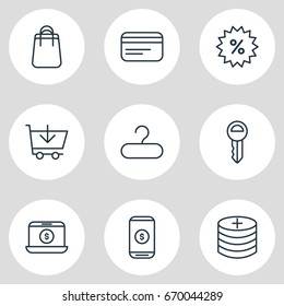 Vector Illustration Of 9 Trading Icons. Editable Pack Of Trading, Plus, Shopping And Other Elements.