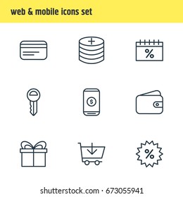 Vector Illustration Of 9 Trading Icons. Editable Pack Of Sales, Mobile, Payment And Other Elements.