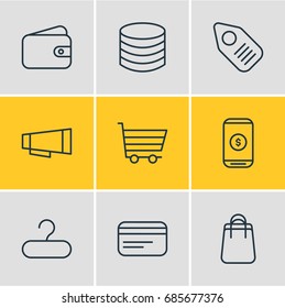 Vector Illustration Of 9 Trading Icons. Editable Pack Of Rack, Payment, Shopping And Other Elements.