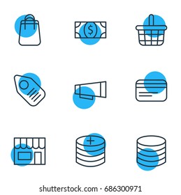 Vector Illustration Of 9 Trading Icons. Editable Pack Of Advertising, Money, Payment And Other Elements.