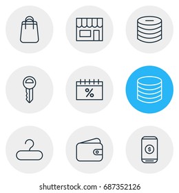 Vector Illustration Of 9 Trading Icons. Editable Pack Of Minus, Money, Pocketbook And Other Elements.