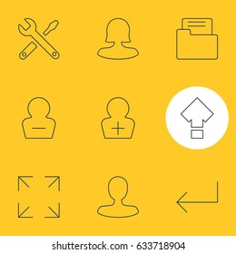 Vector Illustration Of 9 UI Icons. Editable Pack Of Displacement, Dossier, Wide Monitor And Other Elements.