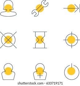 Vector Illustration Of 9 UI Icons. Editable Pack Of Hourglass, Female User, Register Account And Other Elements.