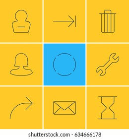 Vector Illustration Of 9 UI Icons. Editable Pack Of Remove User, Envelope, Female User And Other Elements.