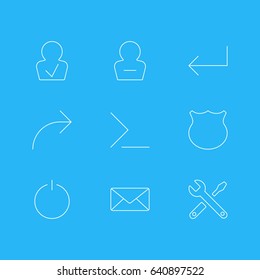 Vector Illustration Of 9 UI Icons. Editable Pack Of Remove User, Maintenance, Guard And Other Elements.