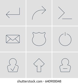 Vector Illustration Of 9 UI Icons. Editable Pack Of Envelope, Remove User, Startup And Other Elements.