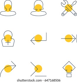Vector Illustration Of 9 UI Icons. Editable Pack Of Tabulation Button, Accsess, Share And Other Elements.