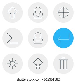 Vector Illustration Of 9 UI Icons. Editable Pack Of Displacement, Positive, Garbage And Other Elements.