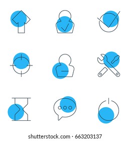 Vector Illustration Of 9 UI Icons. Editable Pack Of Approved Profile, Hourglass, Yes And Other Elements.