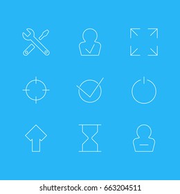 Vector Illustration Of 9 UI Icons. Editable Pack Of Maintenance, Approved Profile, Remove User And Other Elements.