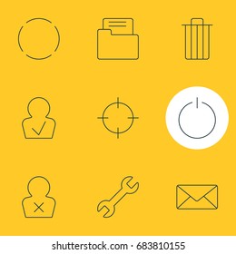 Vector Illustration Of 9 UI Icons. Editable Pack Of Repeat, Dossier, Screen Capture And Other Elements.