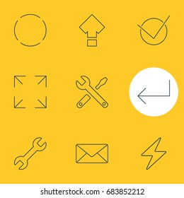 Vector Illustration Of 9 UI Icons. Editable Pack Of Envelope, Wrench, Yes And Other Elements.
